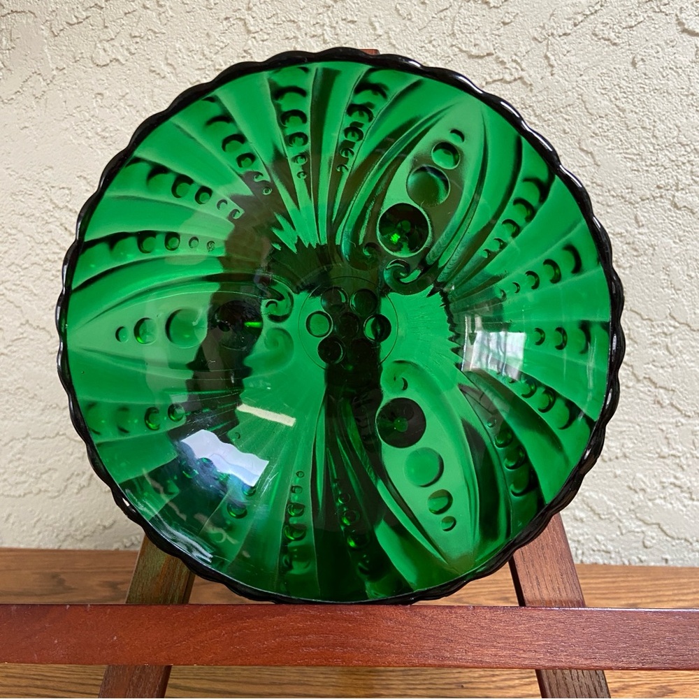 50s Anchor Hocking Forest Green Burple Inspiration Bubble Dot Footed 8.5” Bowl - Picture 6 of 11